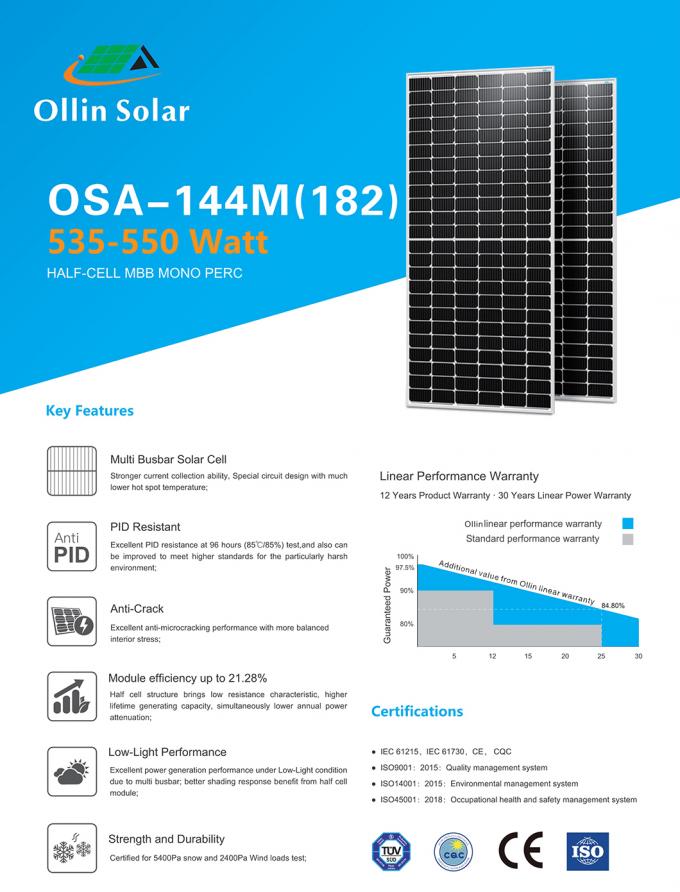 Панель солнечных батарей домашней полуячейки Monocrystalline 182mm 10bb 545W 550W 560W 1